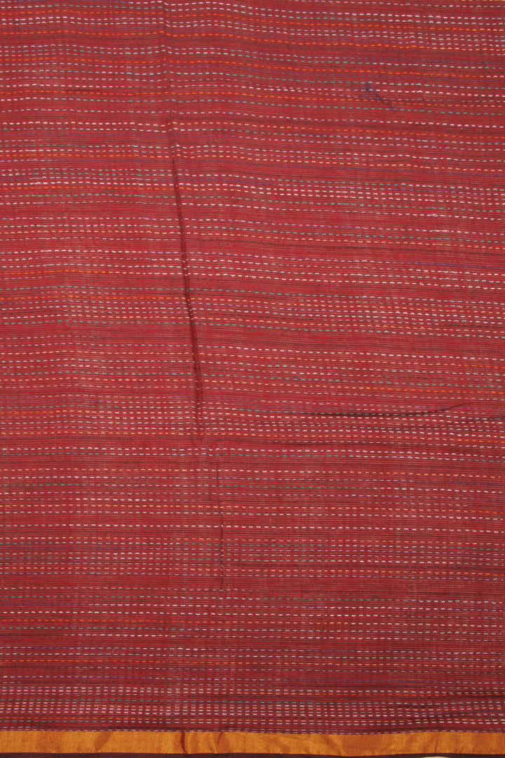 Denim Blue Kantha Embroidered Cotton Saree-Avishya