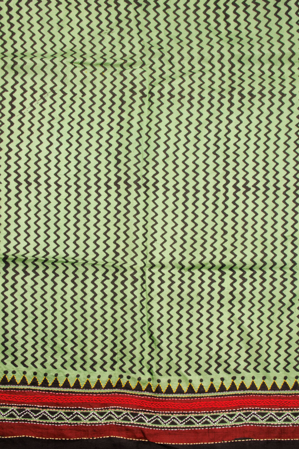 Mint Green Kantha Embroidered Silk Saree 10067654