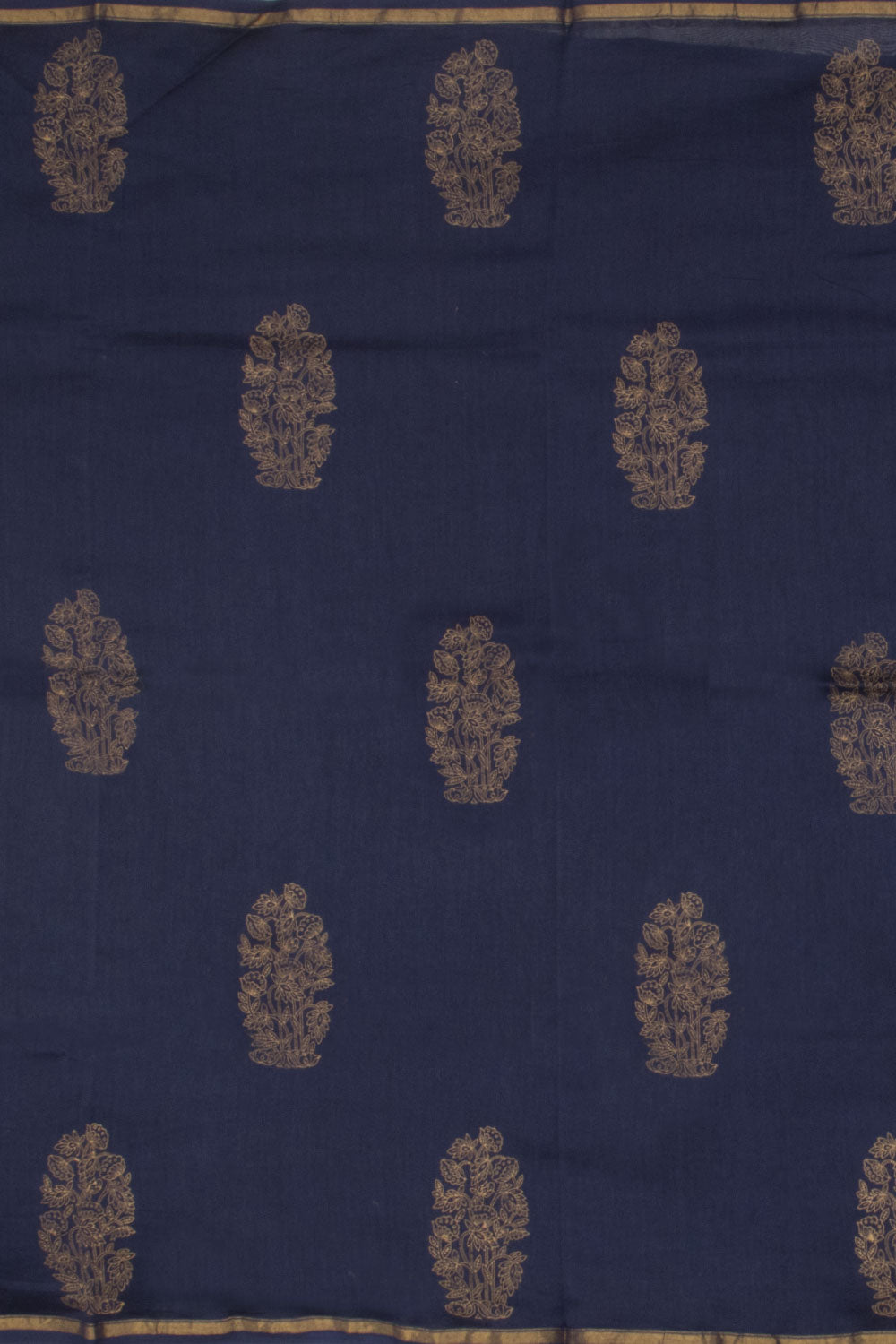 Blue Hand Block Printed Chanderi Silk Cotton Saree 10067905
