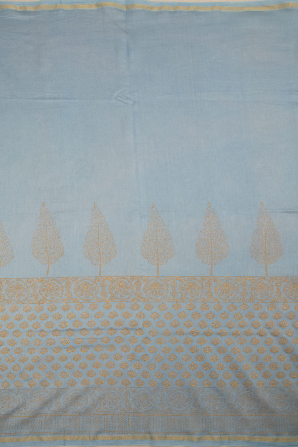 Blue Hand Block Printed Chanderi Silk Cotton Saree - Avishya