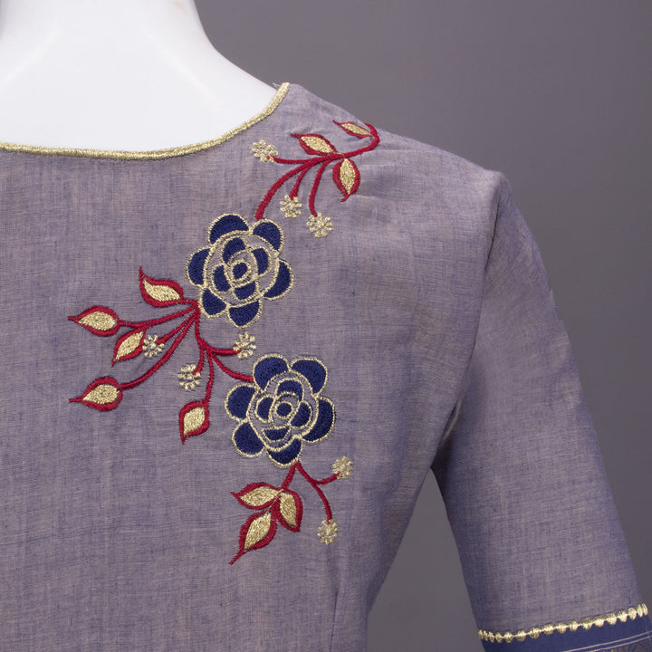 Grey Hand Embroidered Silk Blouse - Avishya