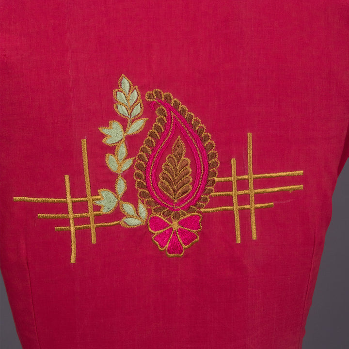 Red Hand Embroidered Silk cotton Blouse - Avishya