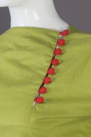 Olive Green Closed Neck Cotton Crop Top -Avishya