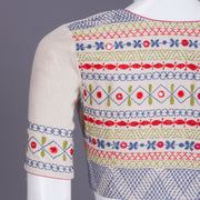 Cream Hand Embroidered Mirror Work Cotton Blouse - Avishya