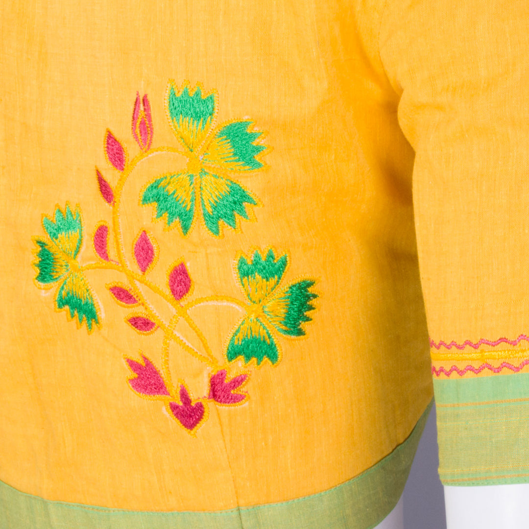 Yellow Embroidered Mangalgiri Cotton Blouse - Avishya