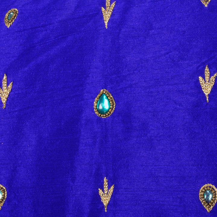 Blue Aari Embroidered Raw Silk Blouse 10068194