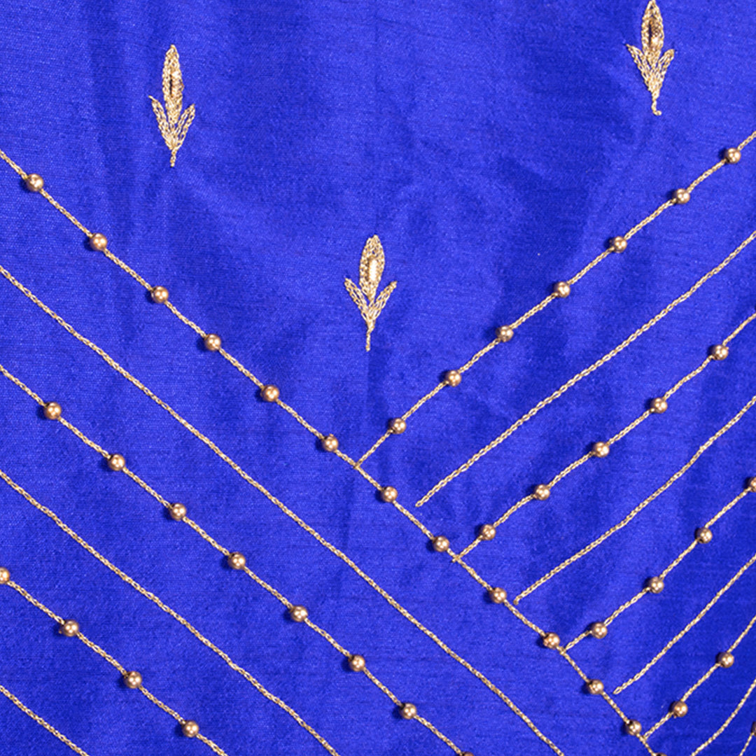 Blue Aari Embroidered Raw Silk Blouse 10068197