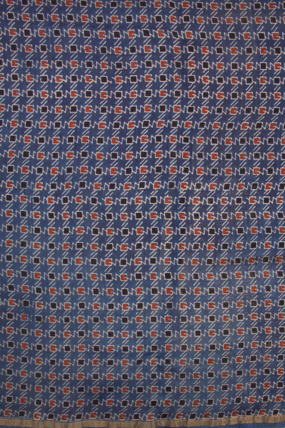 Blue Ajrakh Printed Silk Cotton Saree With Lagdi Patta Zari Pallu 10068338