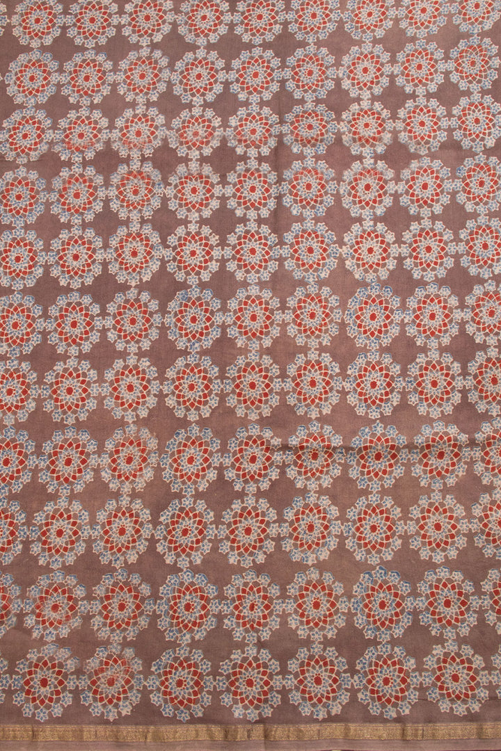 Brown Ajrakh Printed Silk Cotton Saree 10068356