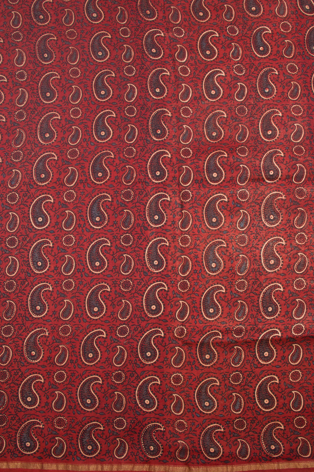 Maroon Ajrakh Printed Silk Cotton Saree - Avishya