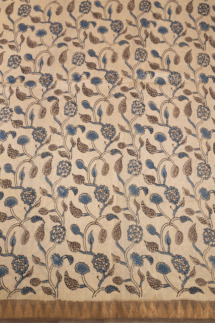 Beige Ajrakh Printed Silk Cotton Saree 10068370