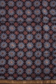 Black Ajrakh Printed Silk Cotton Saree - Avishya