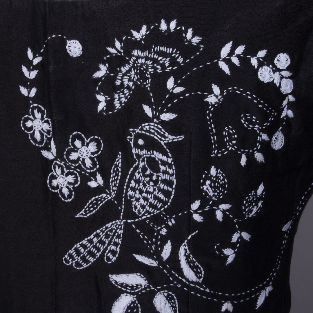 Black Hand Embroidered Chanderi Silk Cotton Blouse - Avishya