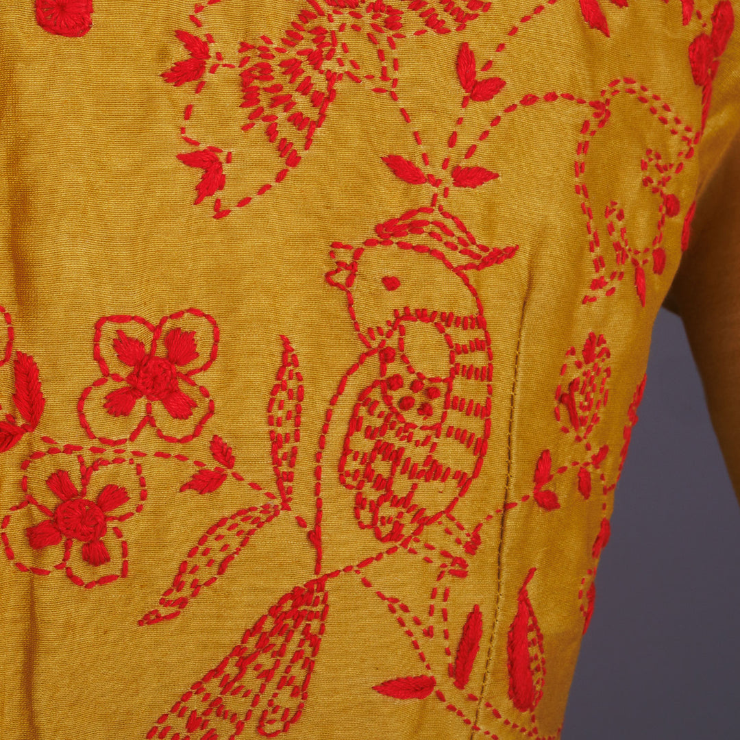 Yellow  Hand Embroidered Chanderi Silk Cotton Blouse - Avishya
