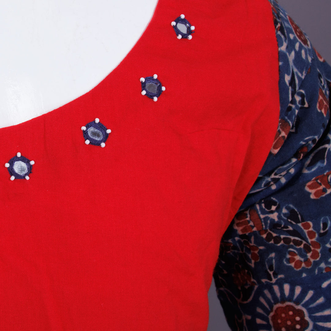 Red Patch Work Chanderi Silk Cotton Blouse - Avishya