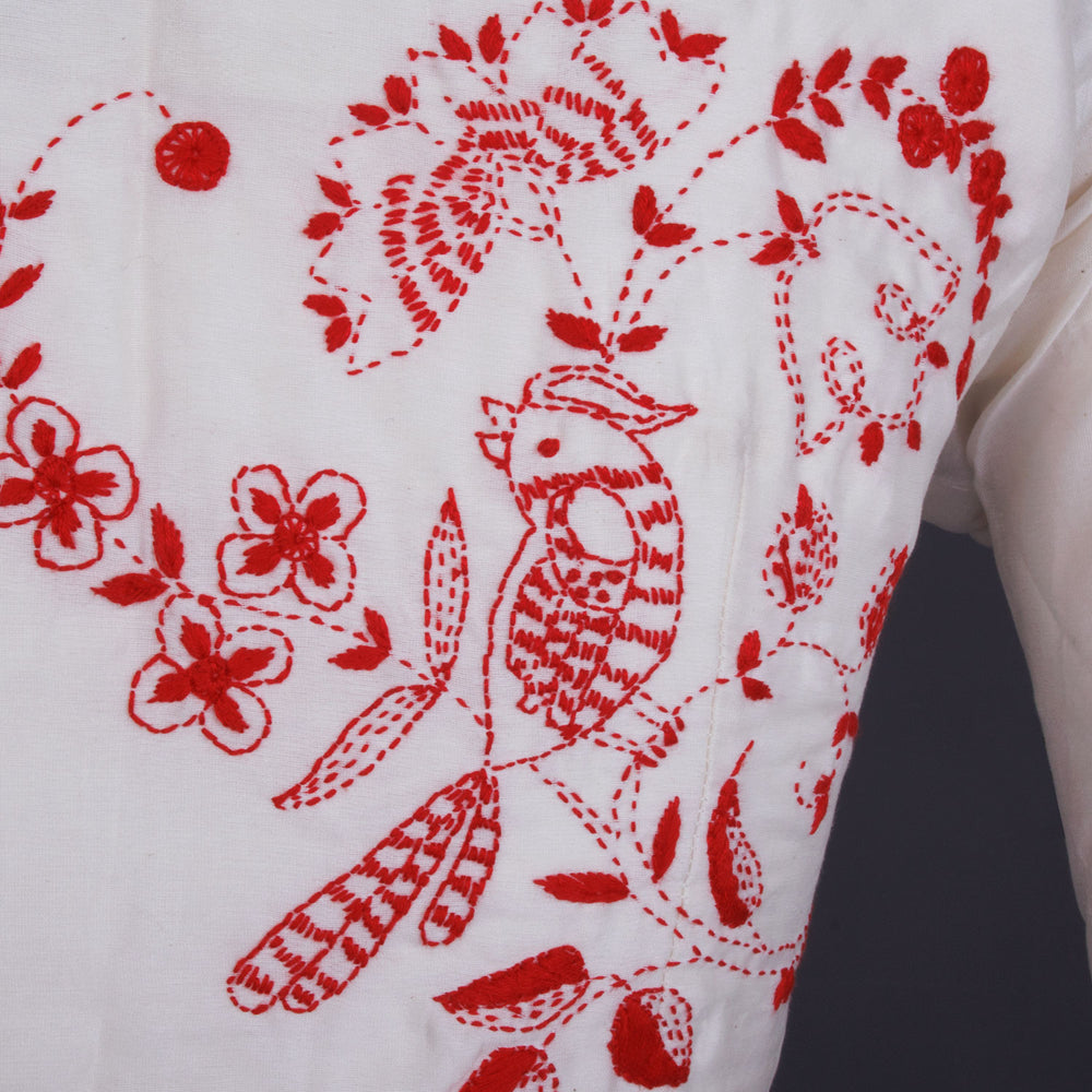 White Hand Embroidered Chanderi Silk Cotton Blouse - Avishya