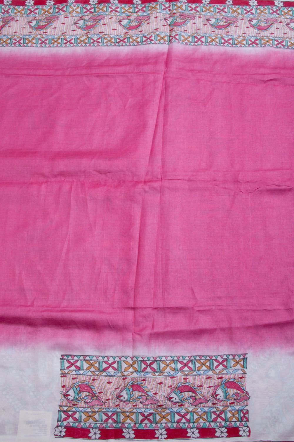 Pink Hand Painted Tussar Madhubani Saree 10068446 - Avishya
