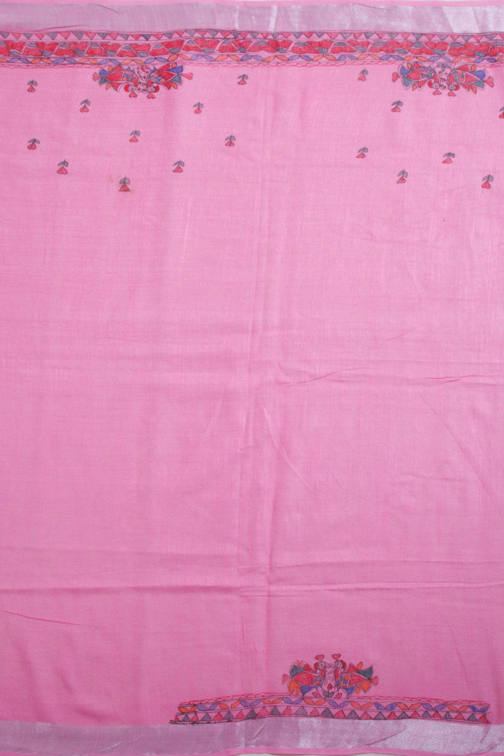 Pink Hand Printed Madhubani Linen Saree - Avishya
