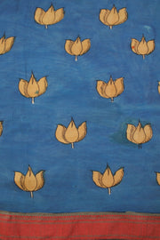 Yellow Hand Painted Pen Kalamkari Silk Cotton Saree 10068730