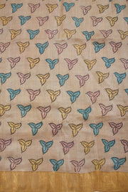 Beige Hand Painted Pen Kalamkari Tussar Silk Saree 10068732 - Avishya