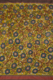 Blue Hand Painted Pen Kalamkari Silk Cotton Saree 10068729