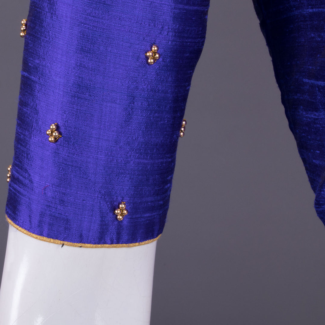 Blue Aari Embroidered Tussar Silk Blouse 10068930 - Avishya