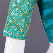 Blue Aari Embroidered Silk Blouse 10068941