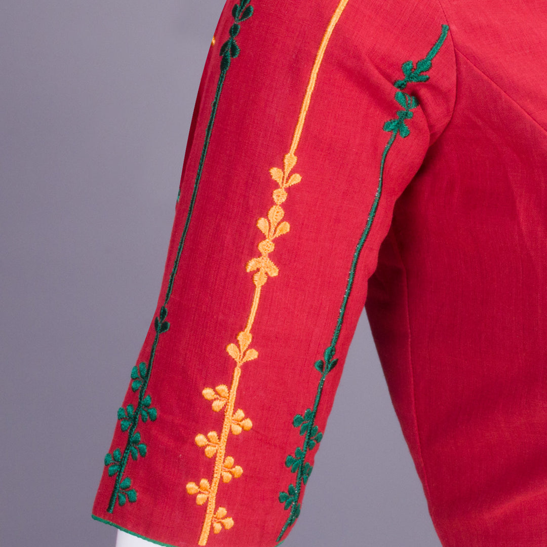 Maroon Embroidered Mangalgiri Cotton Blouse 10068963 - Avishya
