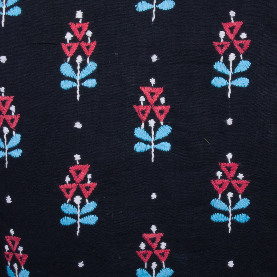 Black Kantha Embroidered Cotton Blouse 10068981 - Avishya