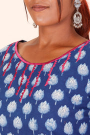 Indigo Dyed & Embroidered Dabu Printed Cotton Kurta 10068990 - Avishya