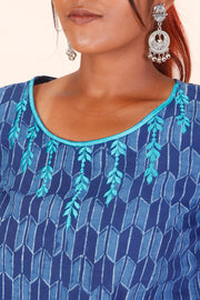 Indigo Dyed & Embroidered Dabu Printed Cotton Kurta 10068996 - Avishya