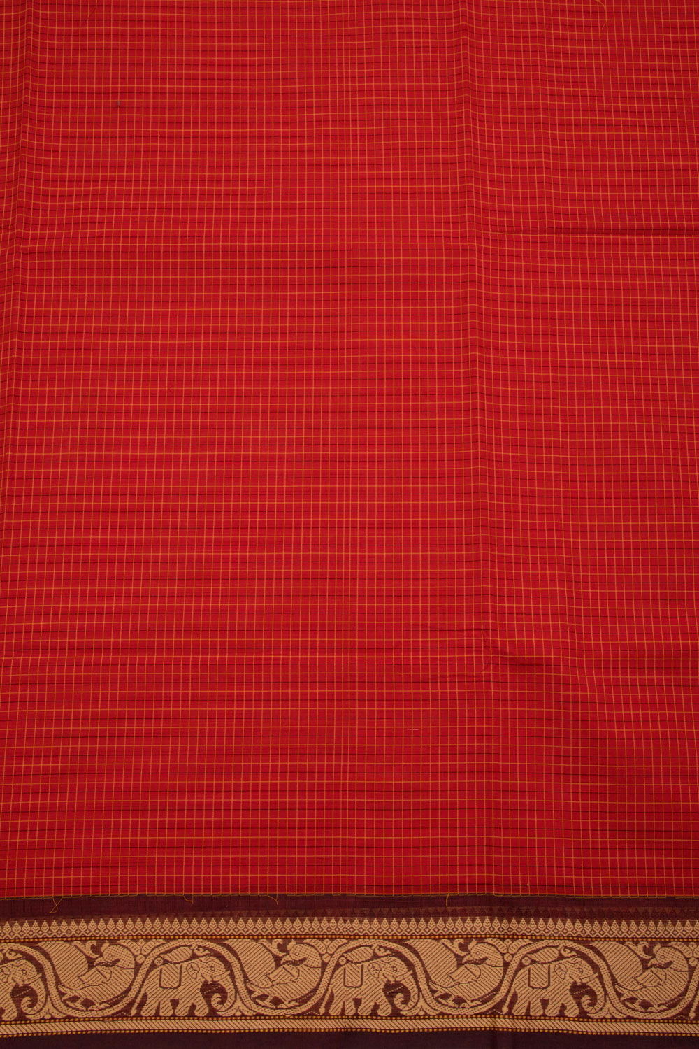 Red Handwoven Kanchi Cotton Saree 10069378 - Avishya