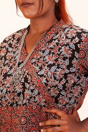 Brown Work Ajrakh Printed Cotton Kurta 10069400 - Avishya