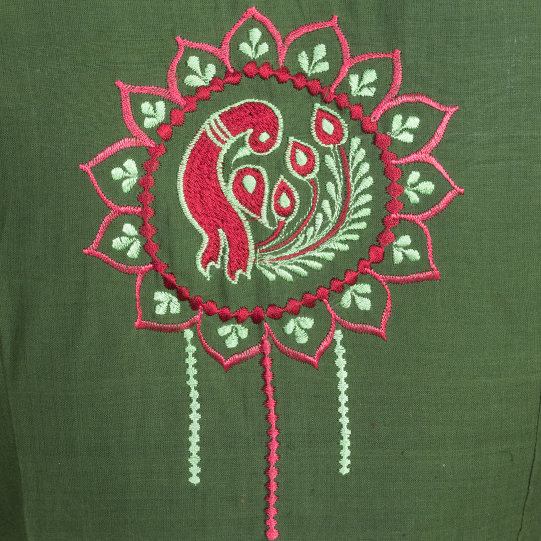 Green Embroidered Cotton Blouse 10069440 - Avishya