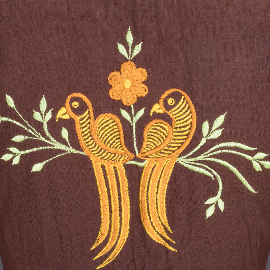 Brown Embroidered Cotton Blouse 10069442 - Avishya