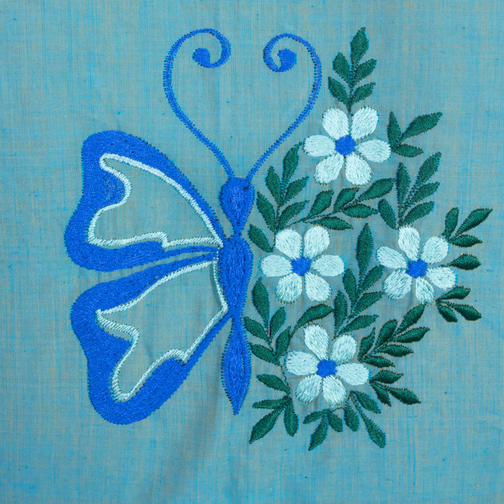 Blue Embroidered Cotton Blouse 10069446 - Avishya