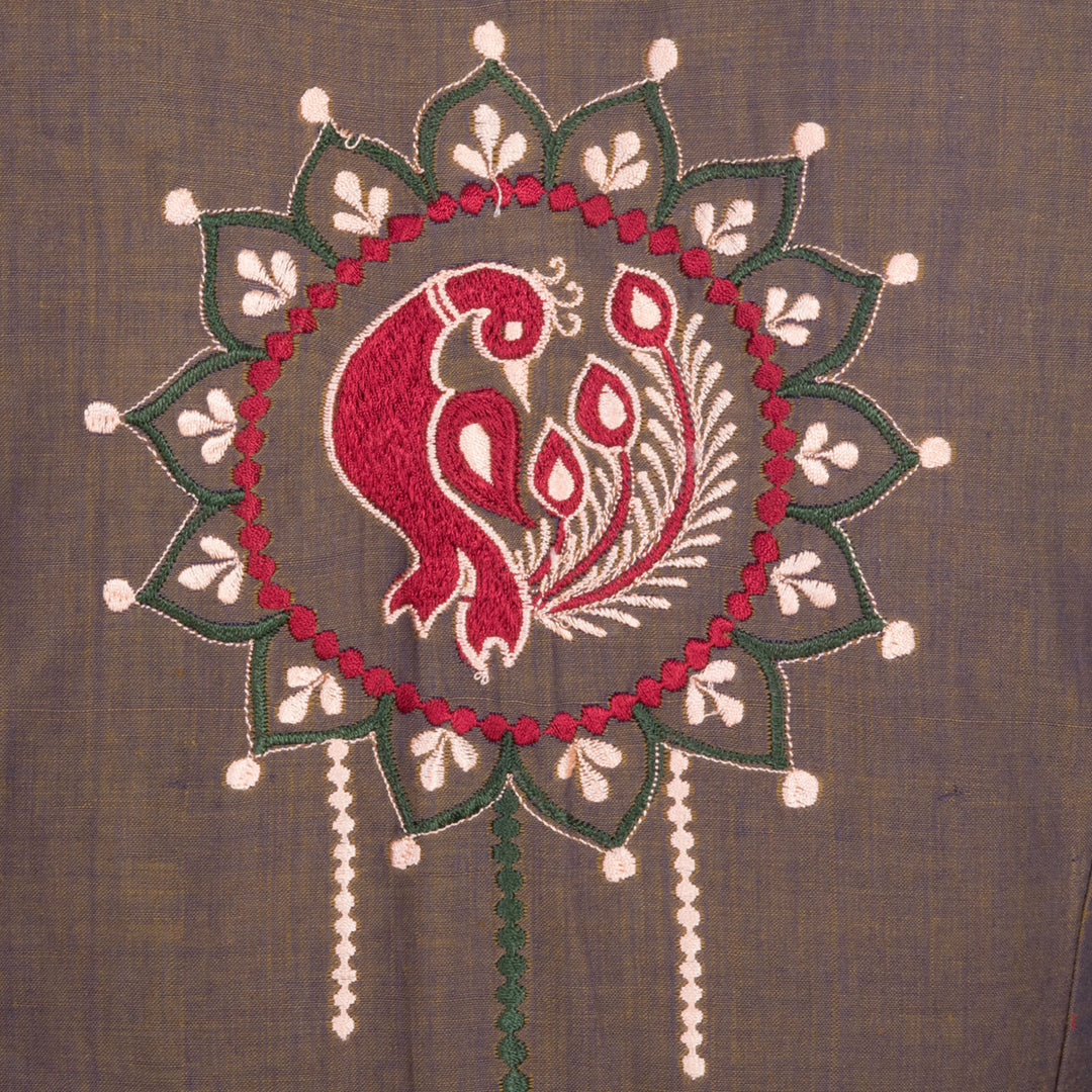 Green Embroidered Cotton Blouse 10069453 - Avishya