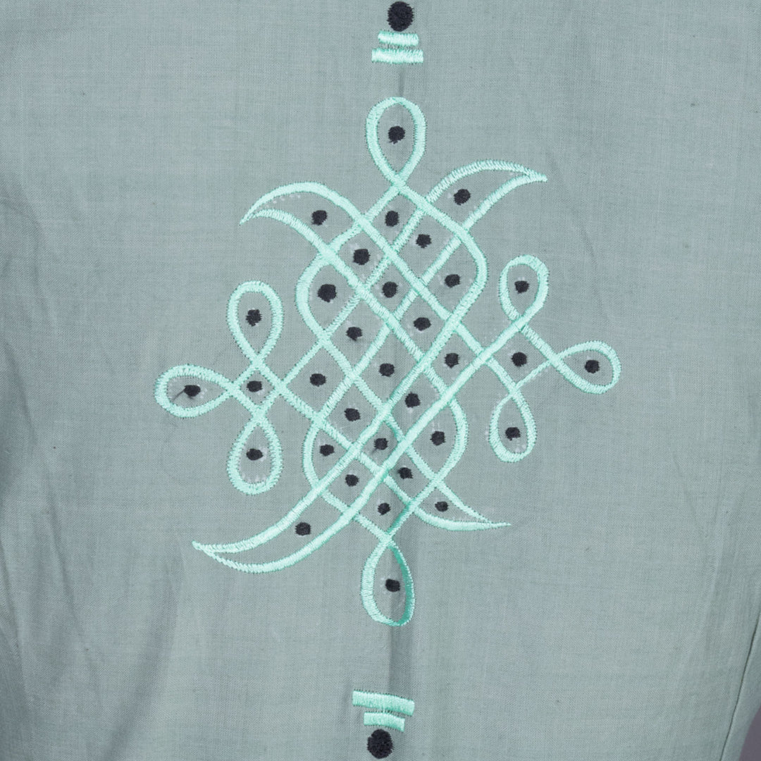 Green Embroidered Cotton Blouse 10069455 - Avishya