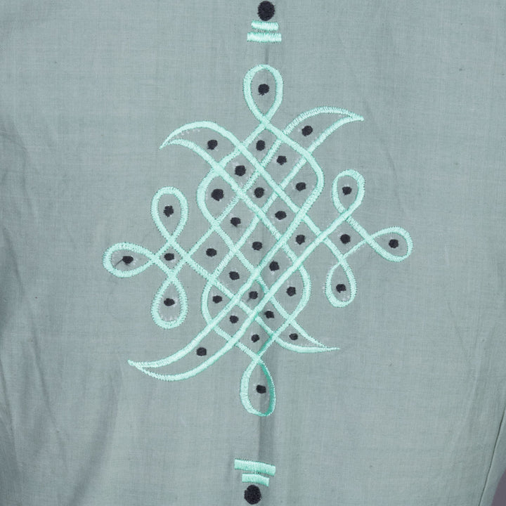 Green Embroidered Cotton Blouse 10069455 - Avishya