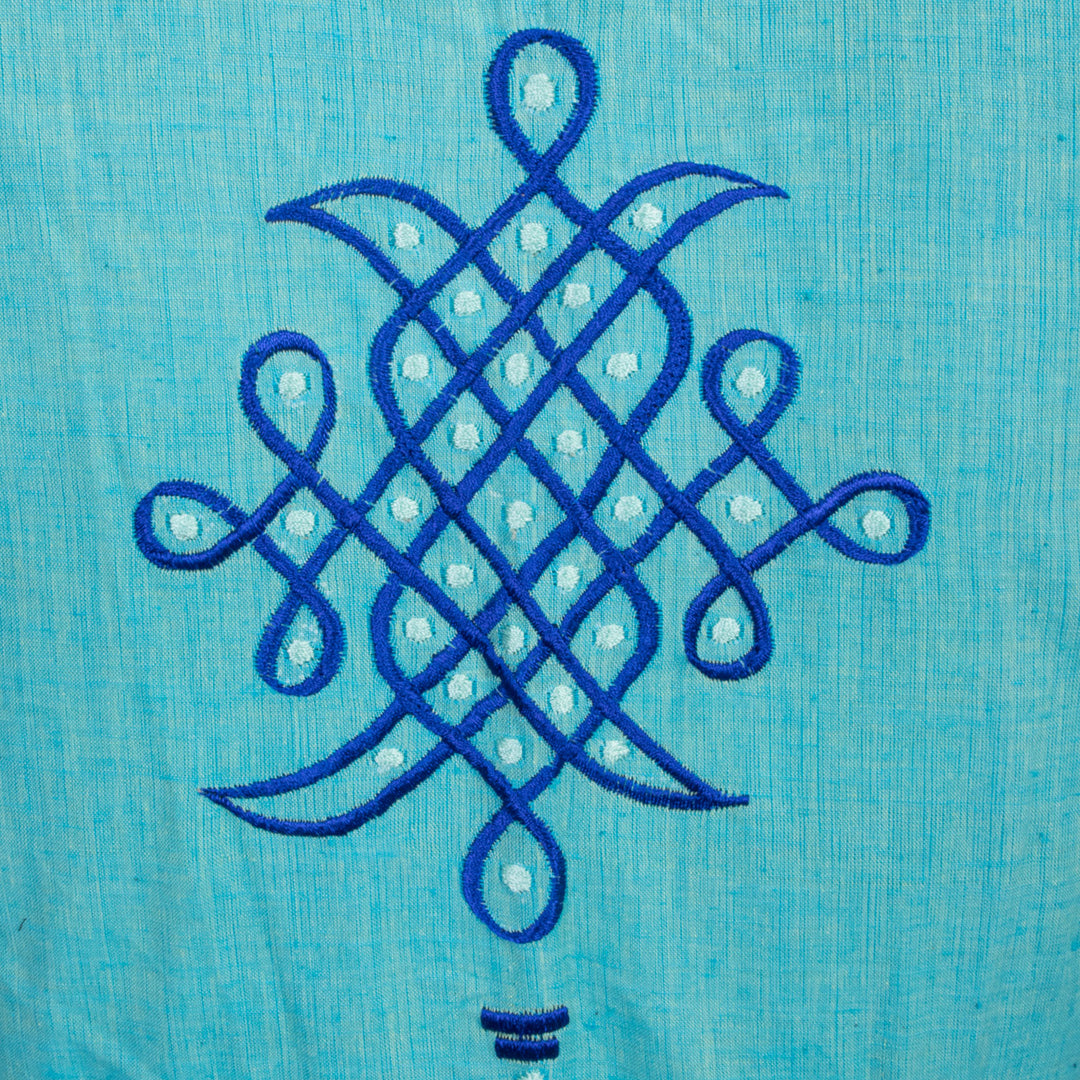 Blue Embroidered Cotton Blouse 10069464 - Avishya