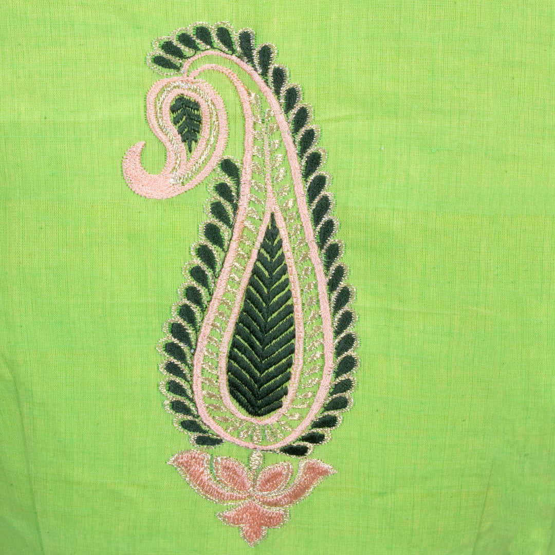 Green Embroidered Cotton Blouse 10069466 - Avishya