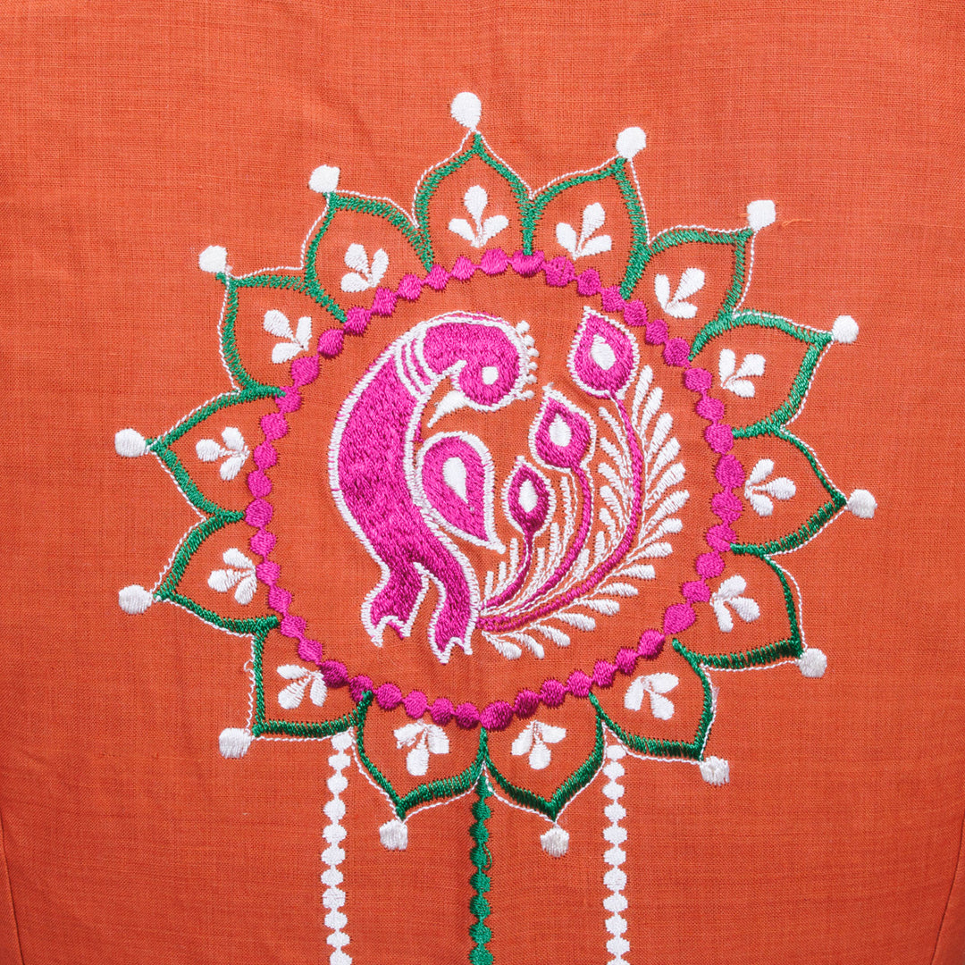 Brown Embroidered Cotton Blouse 10069468 - Avishya