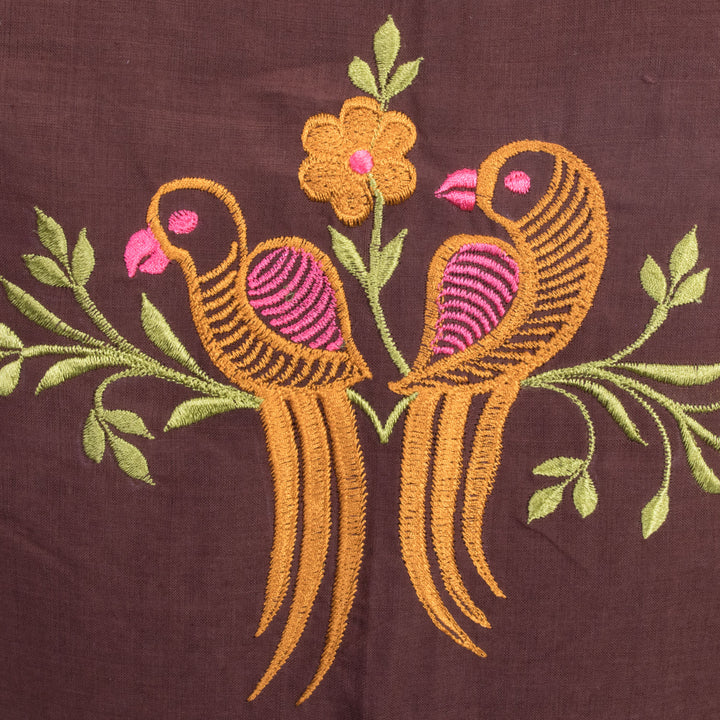 Brown Embroidered Cotton Blouse 10069471 - Avishya