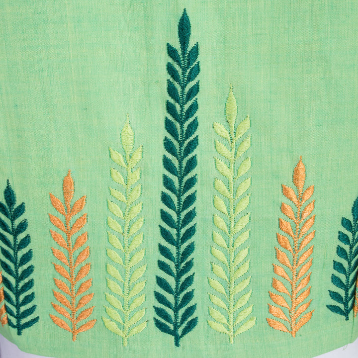 Green Embroidered Cotton Blouse 10069474 - Avishya