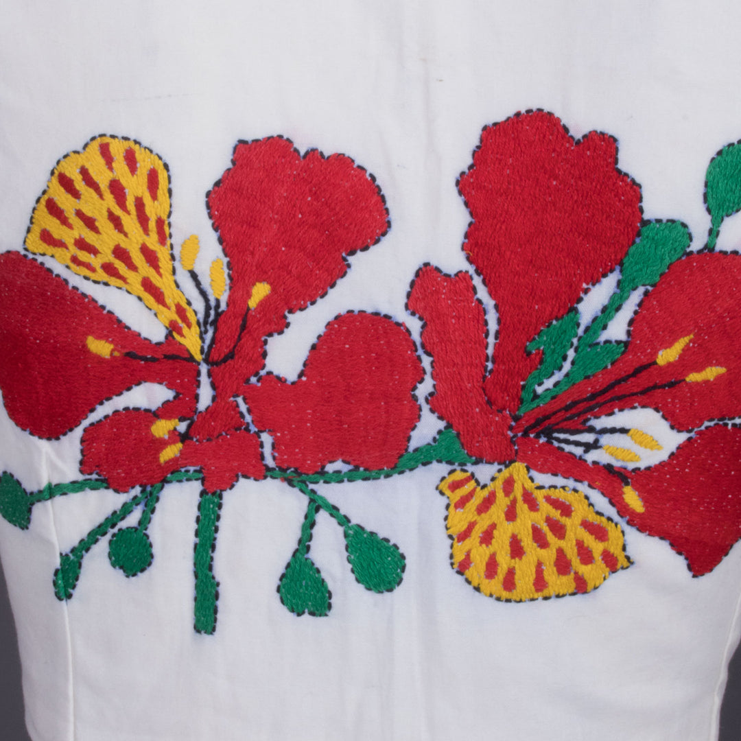 White Kantha Embroidered Cotton Blouse 10069525 - Avishya