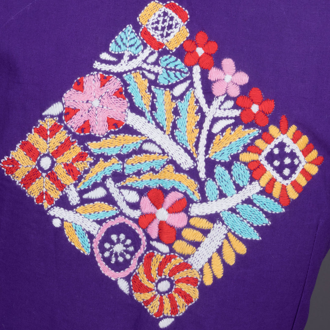 Purple Kantha Embroidered Cotton Blouse 10069527 - Avishya