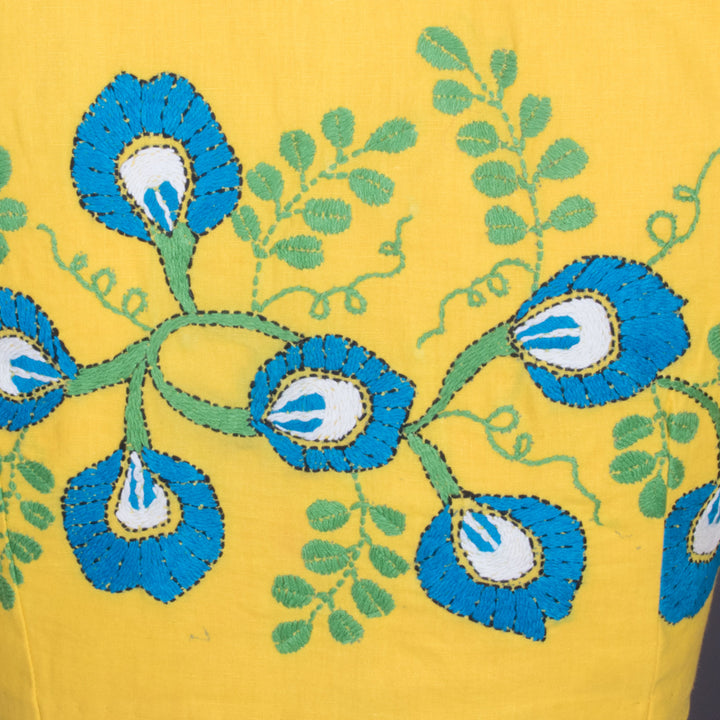 Yellow Kantha Embroidered Cotton Blouse 10069531 - Avishya