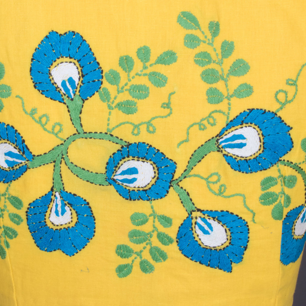 Yellow - Bengal Kantha Hand Embroidered Cotton Unstitched Kurta Material (2.5M) 34