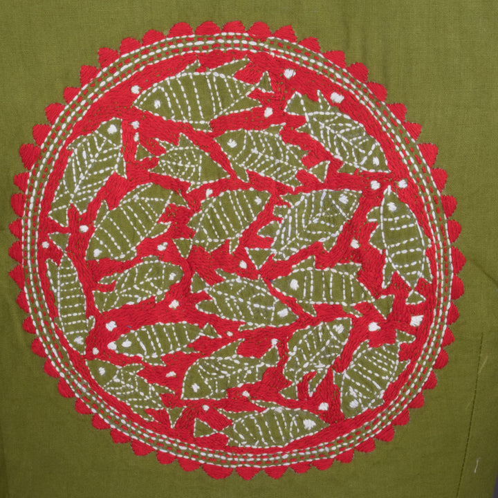 Green Kantha Embroidered Cotton Blouse 10069532 - Avishya