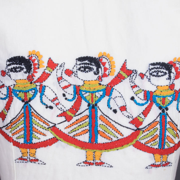 Cream Kantha Embroidered Cotton Blouse 10069539 - Avishya